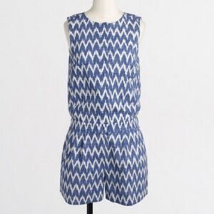 J Crew Linen Romper Blue Chevron Sz 0‎